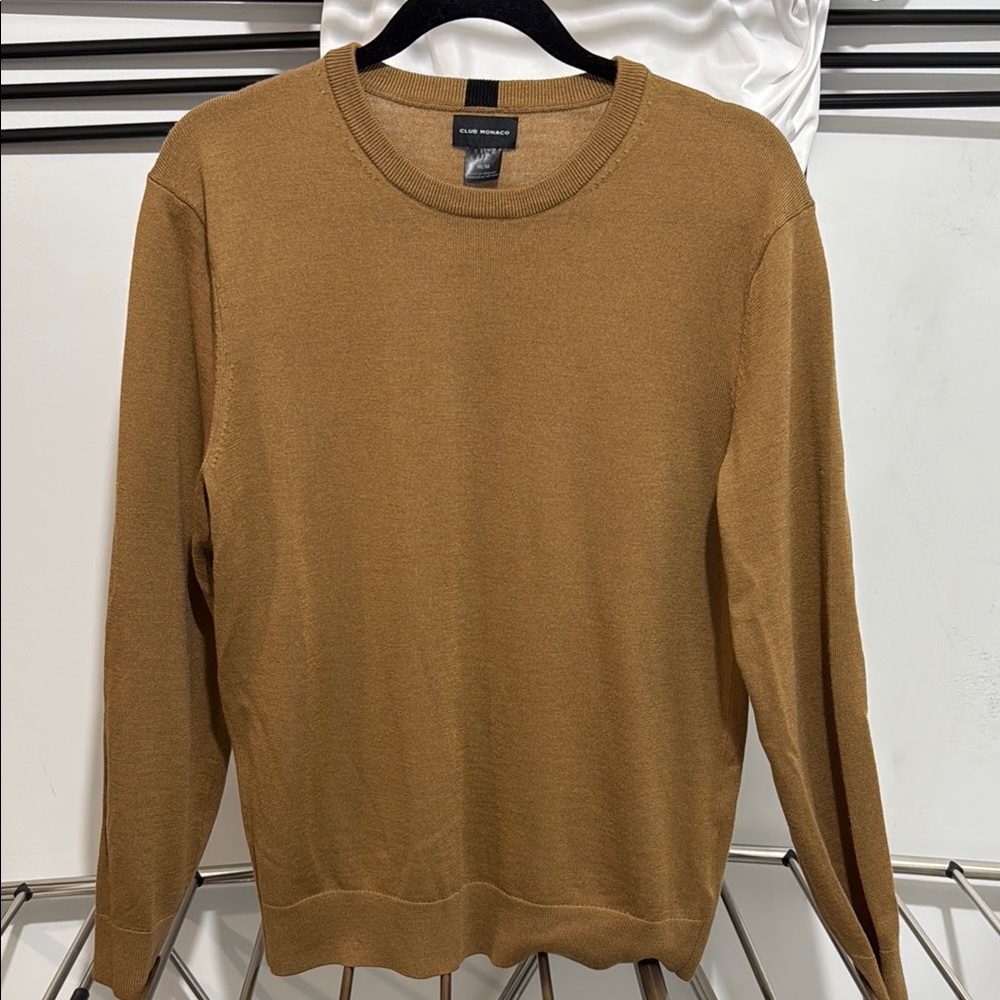 Club Monaco Tan Crewneck Sweater Fine-Knit Ribbed